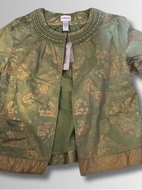 NWT Chico's Green and Gold Brocade Short Jacket sz1 (S/M)